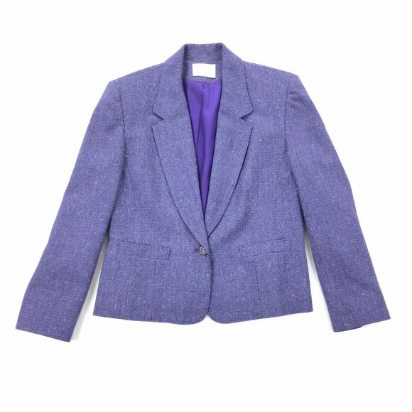 Pendleton 100% Virgin Wool One Button Blazer Size 8 Womens Dark Purple Boxy - Picture 1 of 9